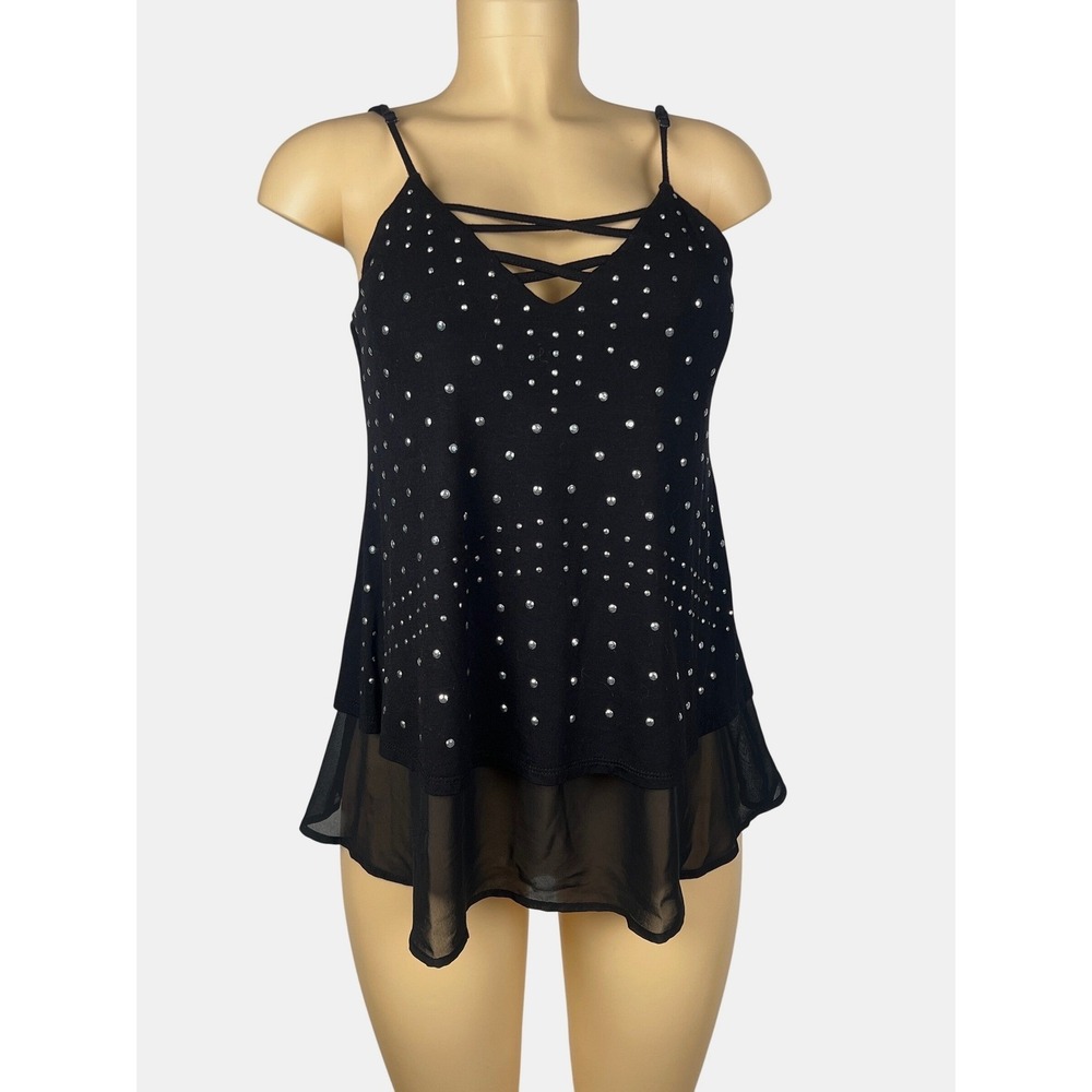 Venus Studded Strappy Tank Top Cami XS Black Y2K Cruise - Picture 2 of 15